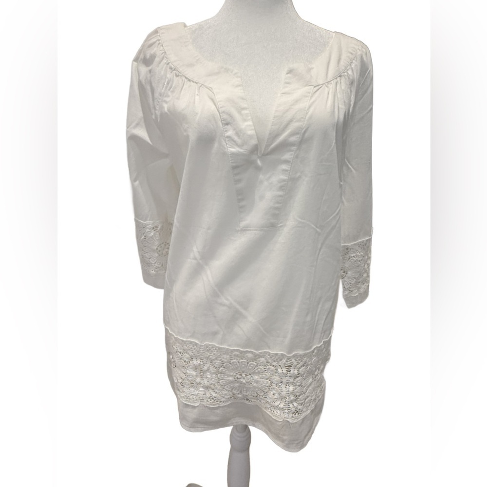 Ann Taylor White Lace Trim Tunic Size small